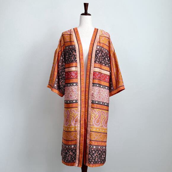 DR2 Daniel Rainn Satin Bohemian Floral Duster Kimono Cover-Up - Picture 1 of 8